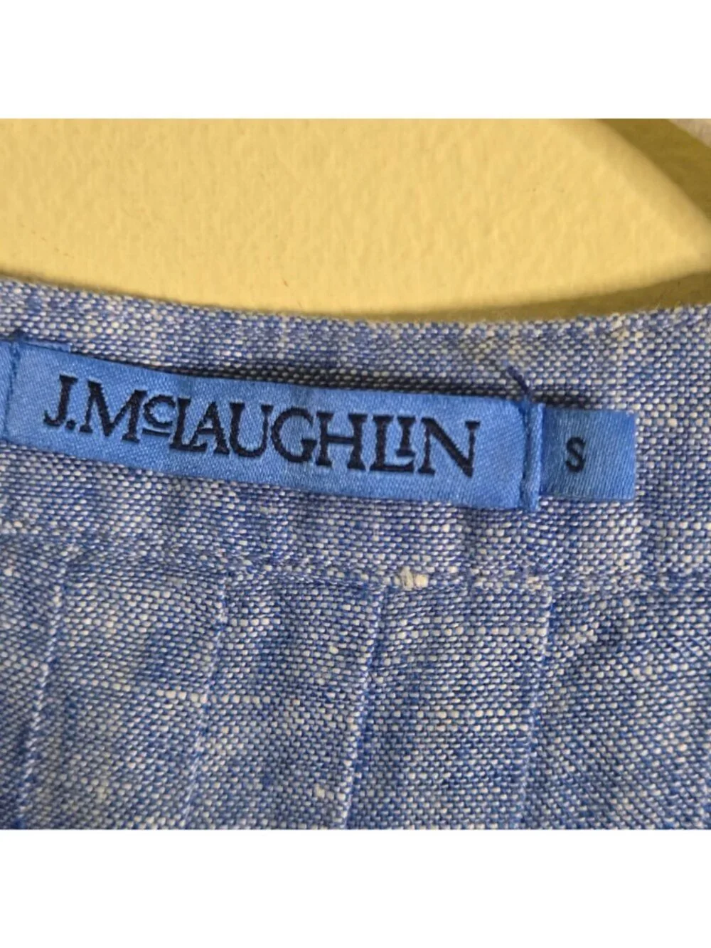 J. Mclaughlin Blue Linen Pintuck Puff Sleeve Pocket Dress Sustainable Size S